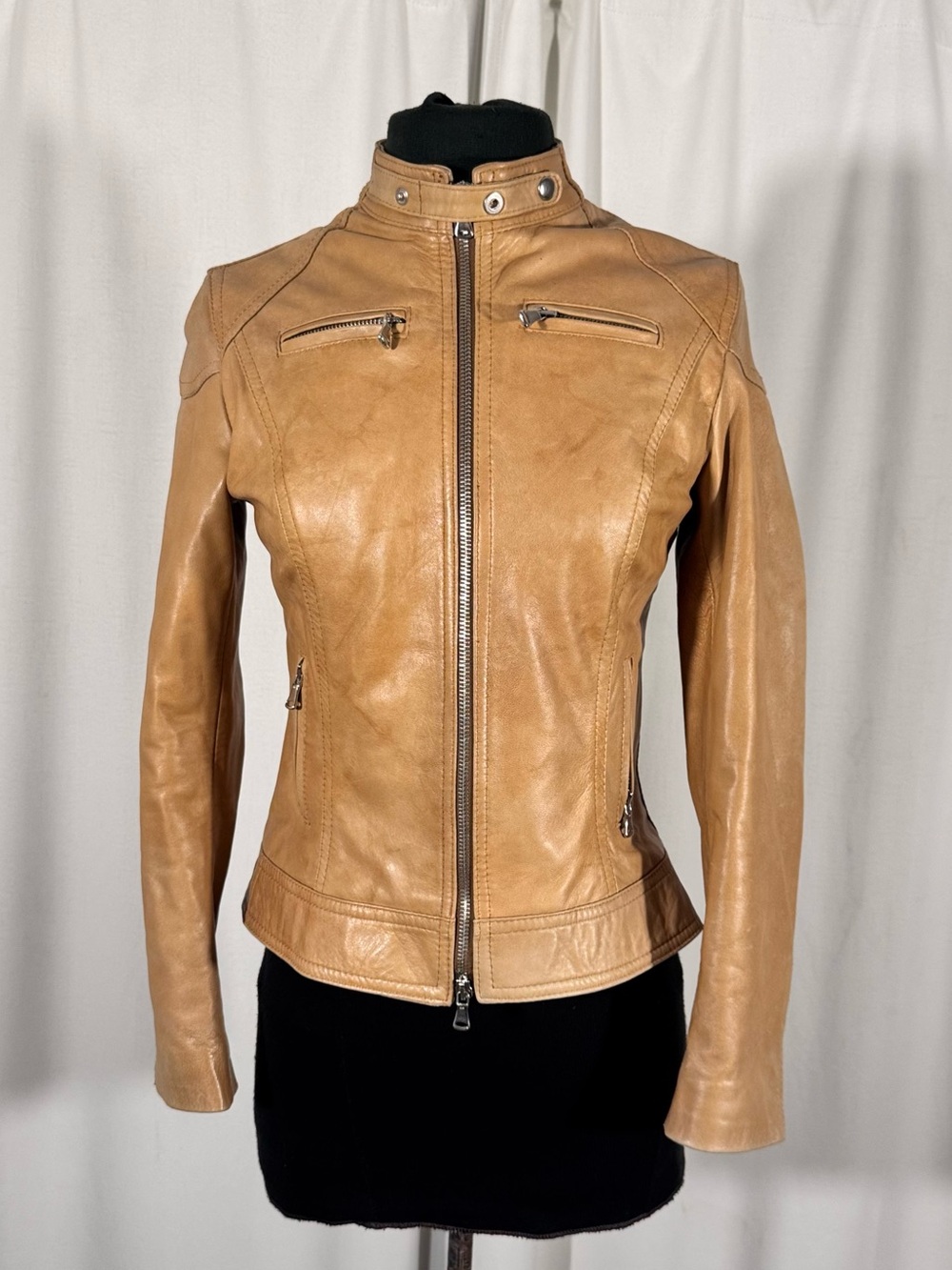 Vera Pelle Tan Leather Moto Jacket